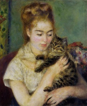 Woman with a Cat Renoir pet kids Oil Paintings